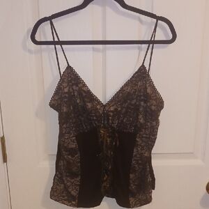 Chic Lace-Accented Camisole in Black and Brown
